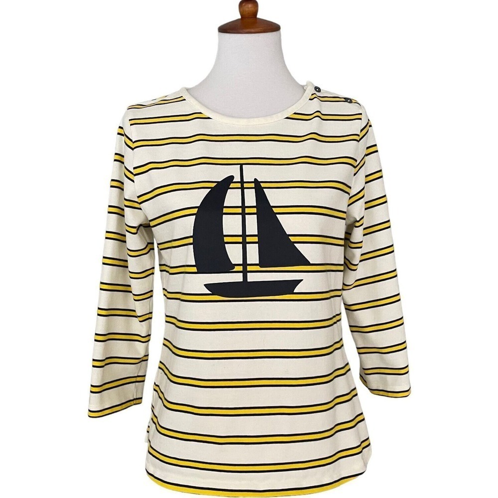 Brooks Brothers Red Fleece White 3/4 Sleeve Striped Boat Logo T-Shirt Sz Medium